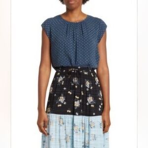 DR2 by Danile Rainn Floral Clip Dot Cap Sleeve Tunic Blouse